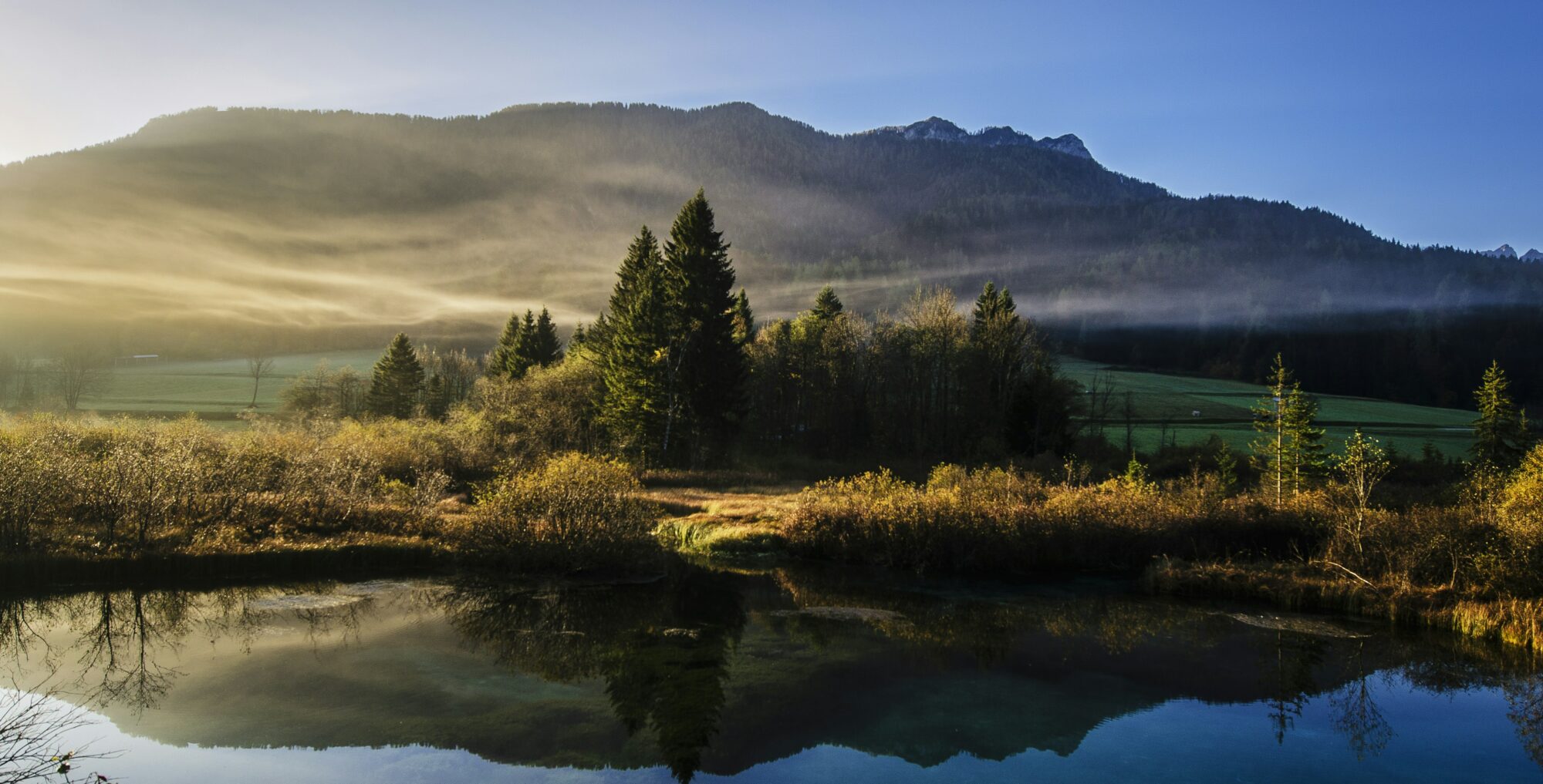 Landscape across lake and forest
